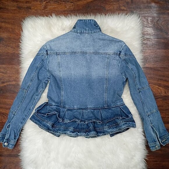 Azalea Wang  Blue Denim Ruffled Peplum Jacket Size Medium 100% Cotton - Picture 3 of 12